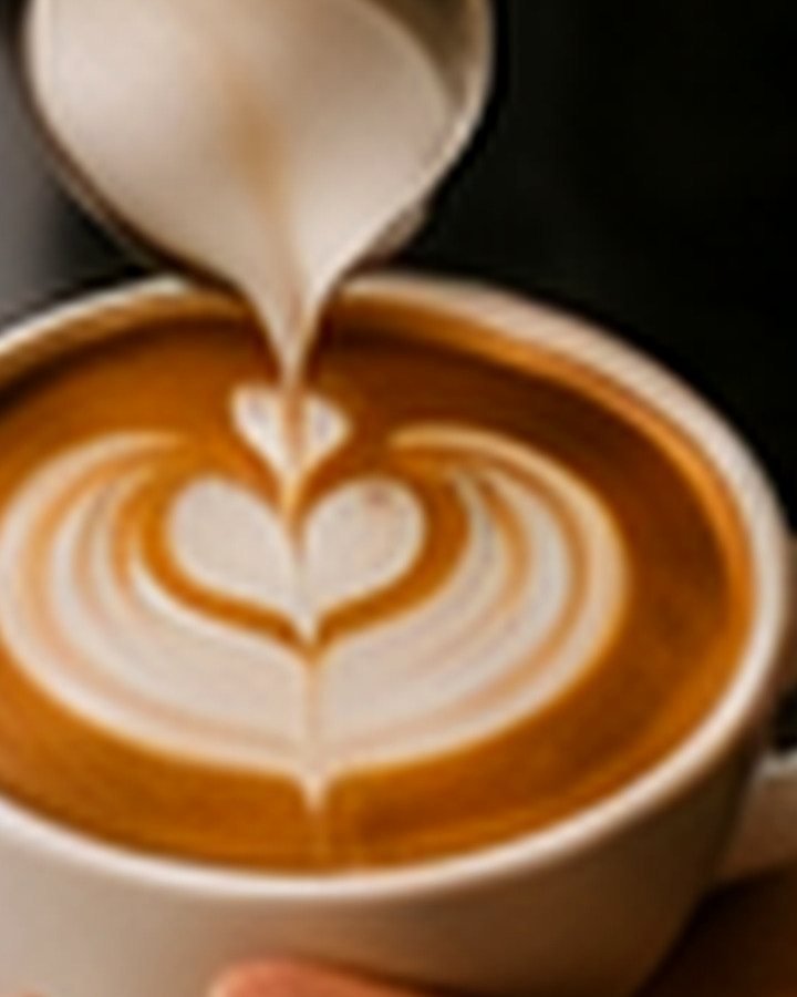 Latte art in een cappuccino, van bovenaf